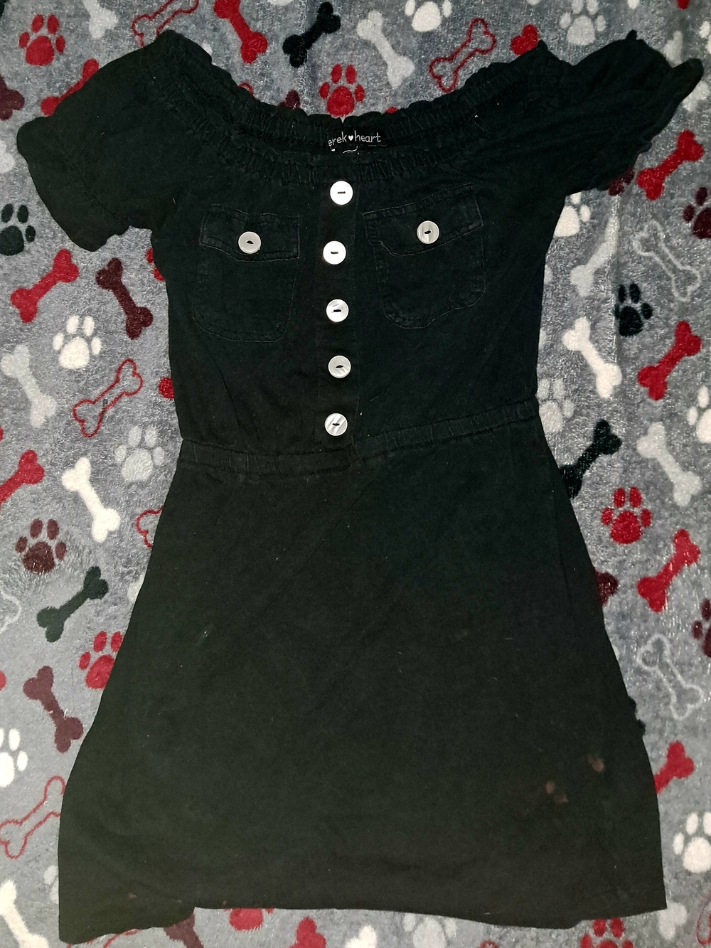 Black Puff Sleeve Button Front Dress